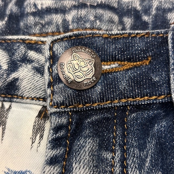 Machine Y2K High Rise Raw Hem Mini Denim Shorts Acid Wash Southwest Aztec - Picture 6 of 8